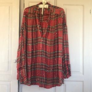 Free People red sparkle blouse
